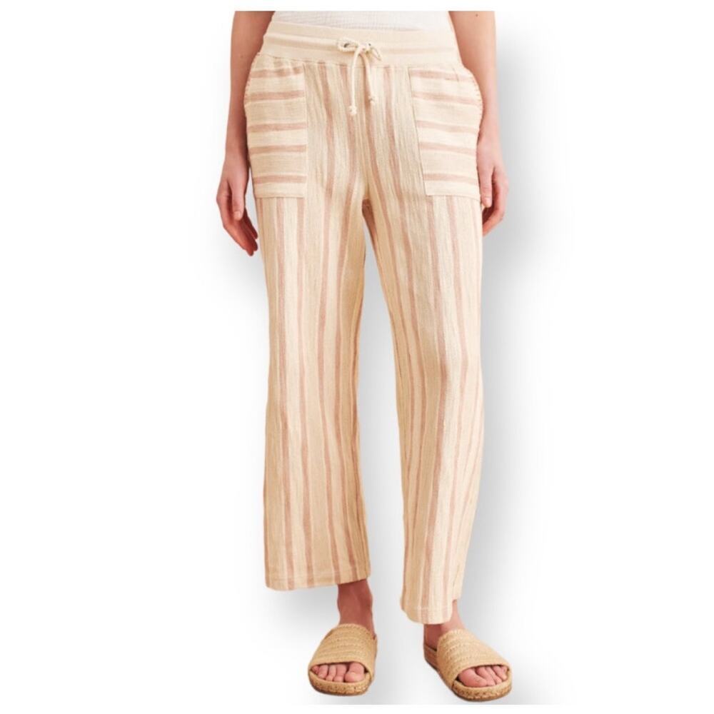 FAHERTY Day Tripper Striped Cotton Wide Leg Woven Pants, Size Small